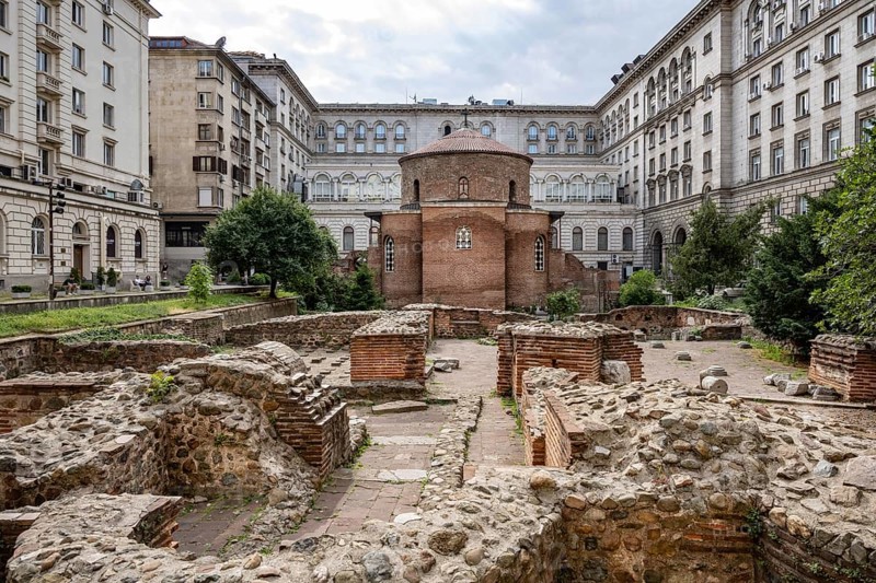 Sofia, Bulgaria. June 21st 2025. Ancient orthodox rotunda church Saint George, the oldest building in Sofia, this 4th-century Christian church is cylindrical, with a frescoed dome among Roman and Byzantium ruins