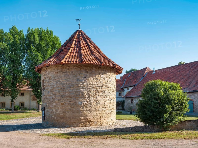 Hedersleben Abbey with dove tower, Taubenschlag, Saxony-Anhalt, Germany