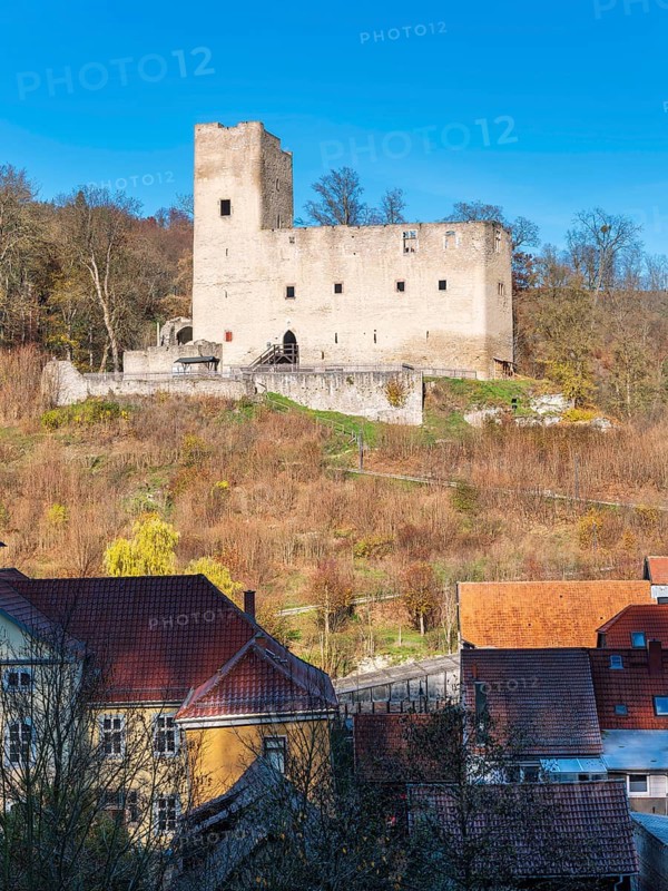 The ruins of Liebenstein Castle above the village, Liebenstein, Thuringia, Germany