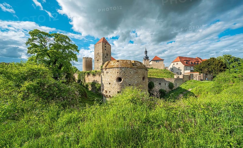 Querfurt Castle with defensive towers and bastion roundel, Querfurt, Saxony-Anhalt, Germany