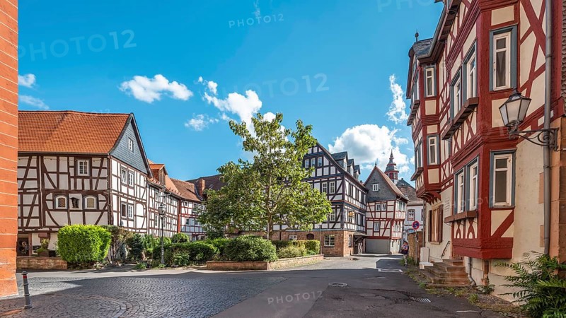 Half-timbered houses in the historic old town of Büdingen, Hesse, Germany