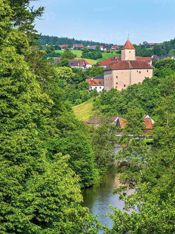 Trausnitz Castle and Village across the Pfreimd River, Upper Palatinate, Bavaria, Germany