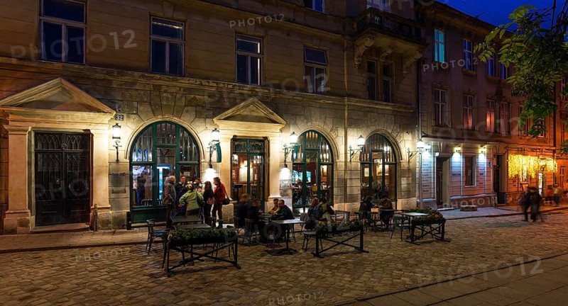 Evening in the old town district of Lviv, Ukraine
