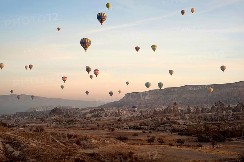 Goreme, Cappadocia, Turkey. November 10th 2017 Hot air balloons over the landscape of Cappadocia, near the village of Goreme, Turkey