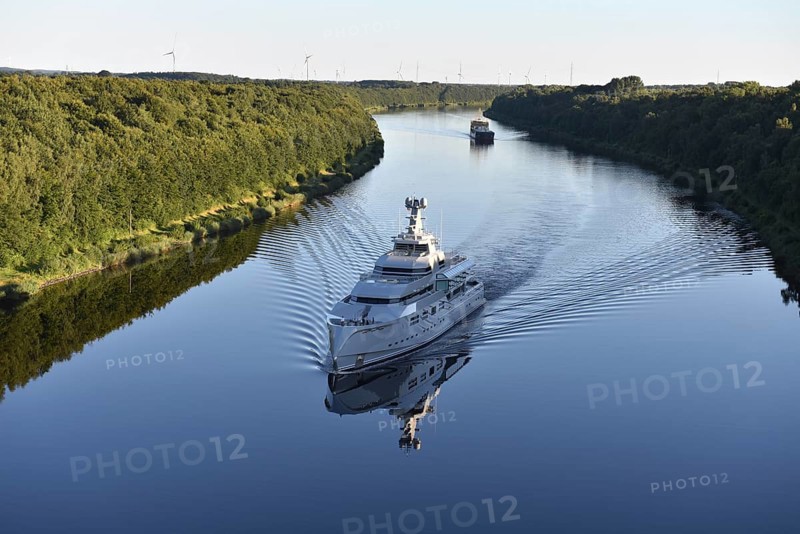 Superyacht, mega yacht NORN sails in the Kiel Canal, NOK, Kiel Canal, Kiel Canal, Schleswig-Holstein, Germany