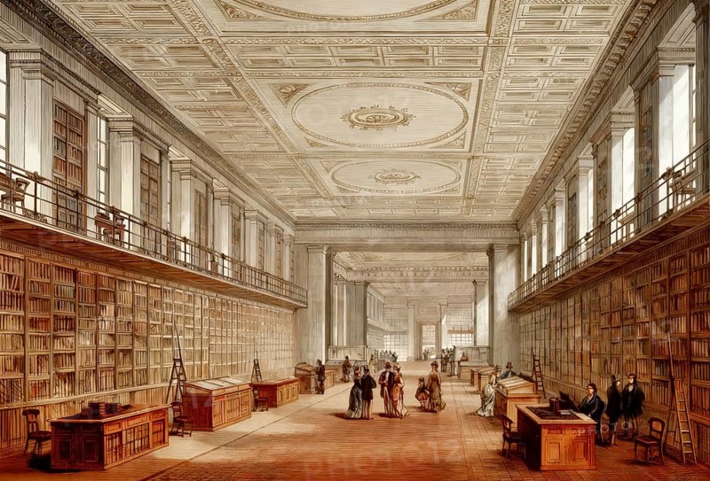 The King's Library gallery at the British Museum, 19th century, London, England, United Kingdom