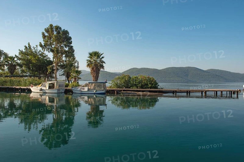 Akyaka, Mugla, Turkey. September 8th 2022 Boats moored in the beautiful harbour of Turkish Riviera seaside town of Akyaka on the south west coast of Turkey