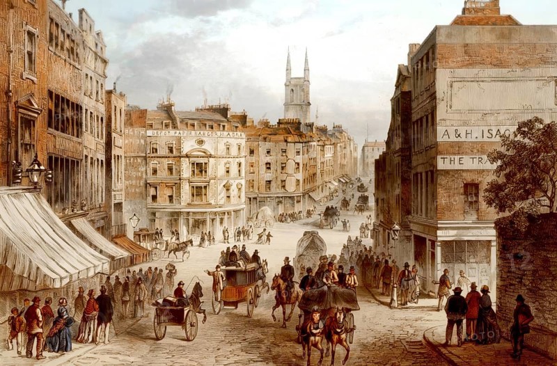 Holborn valley and Snow Hill before the construction of the viaduct, City of London, 1862, England, United Kingdom