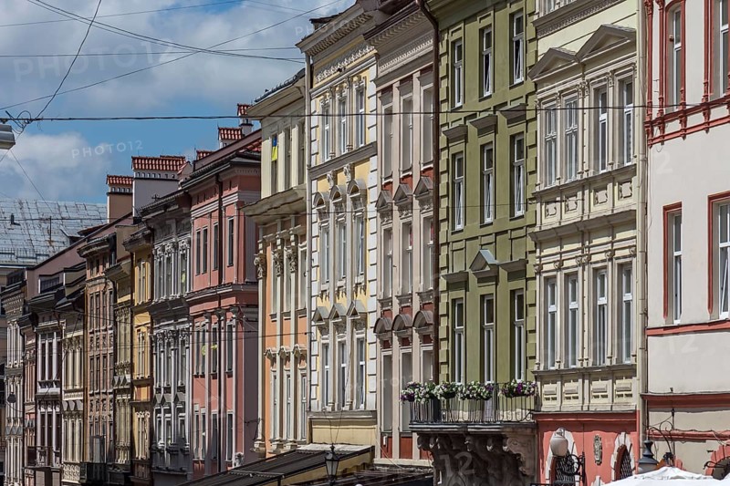 19th century house facades, Lviv, Ukraine