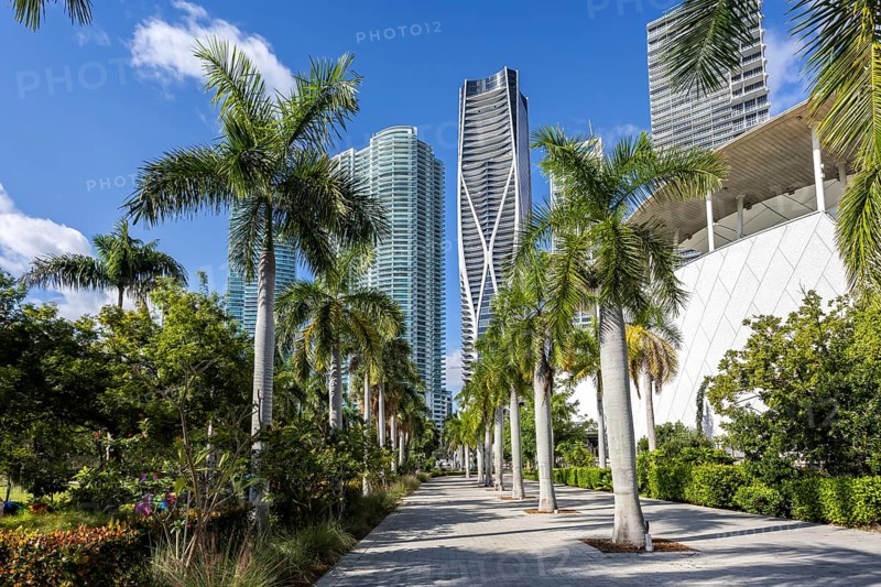 Miami skyline with high-rise real estate at Maurice A. Ferré Park in Miami, USA