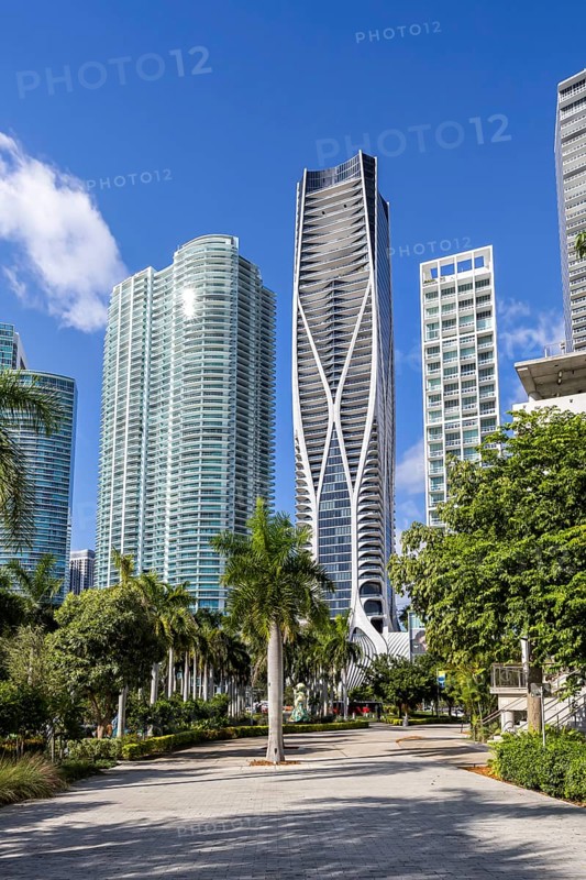 Miami skyline with high-rise real estate at Maurice A. Ferré Park in Miami, USA