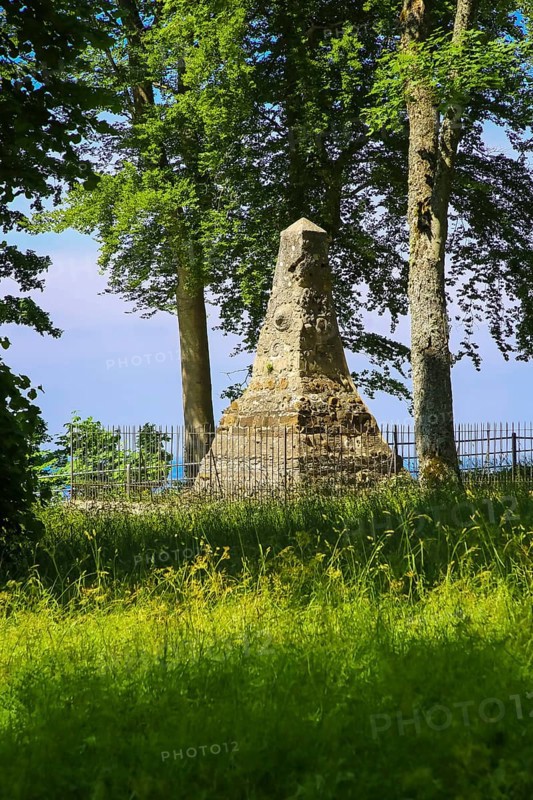 Rock obelisk near Lichtenstein, fence, geological past, display object, rocks from the Swabian Jura, Honau, municipality of Lichtenstein, Baden-Württemberg, Germany
