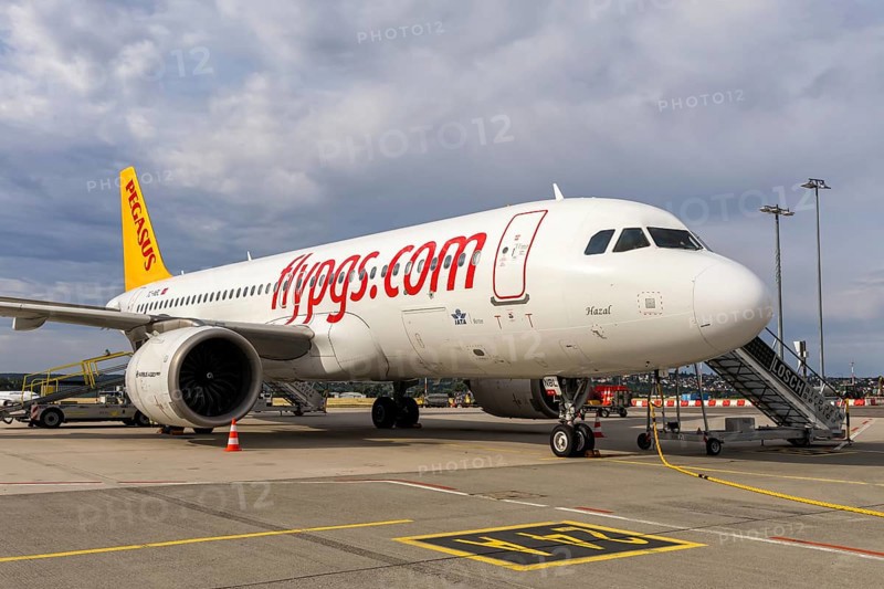 An Airbus A320neo Pegasus Airlines aircraft with the license plate TC-NBL at the airport in Stuttgart, Germany