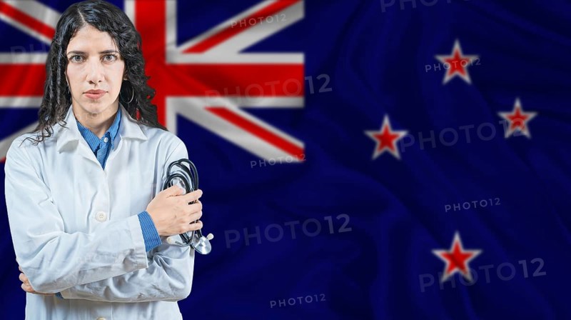 New Zealander national health system, Medical professional on New Zealand flag background