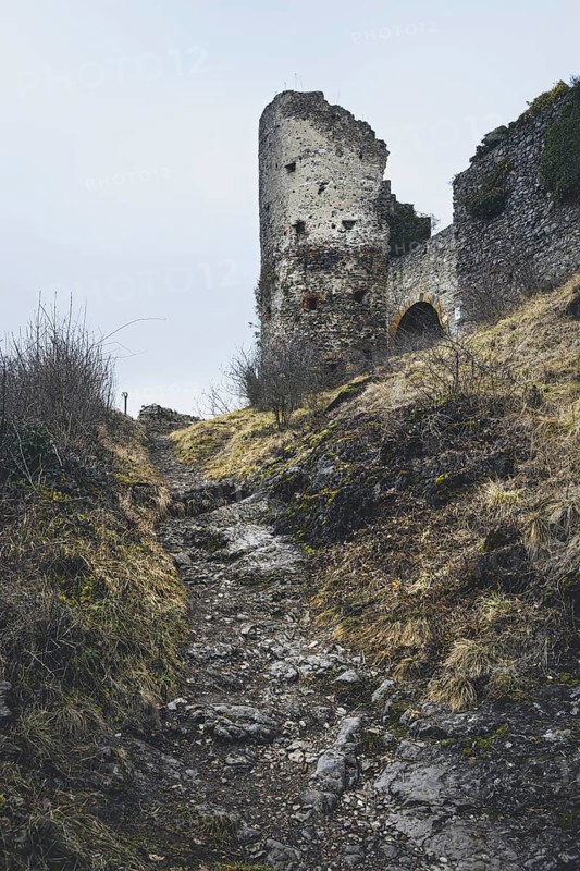 Ascent to the ruins of Mägdeberg Castle, Mühlhausen-Ehingen, Hegau, Konstanz district, Baden-Württemberg, Germany