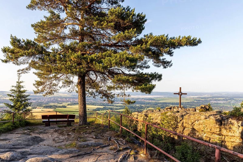 View from the summit, Mount Töpfer near Oybin, Zittau Mountains, Saxony, Germany