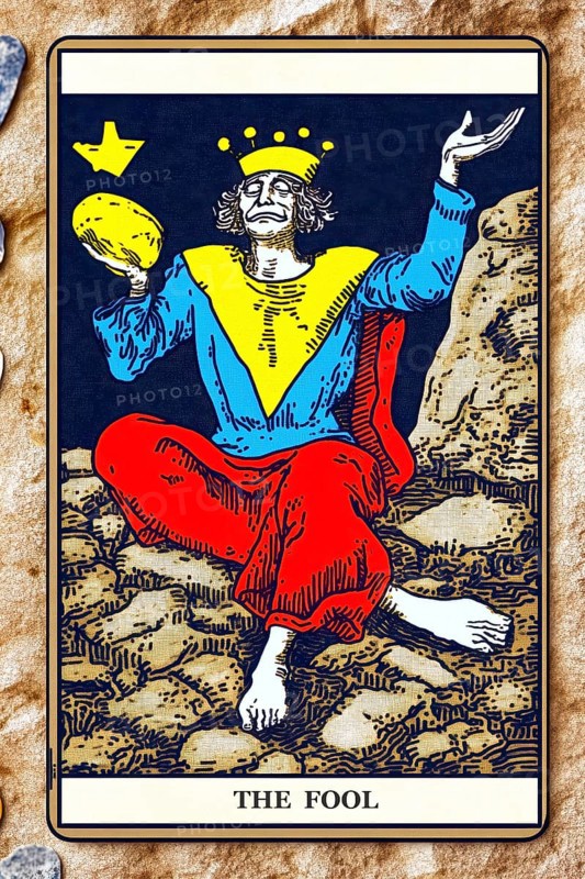 Classical representation of tarot card The Fool symbolizing innocence, freedom, originality, foolishness, idealism, youth, spontaneity, AI generated