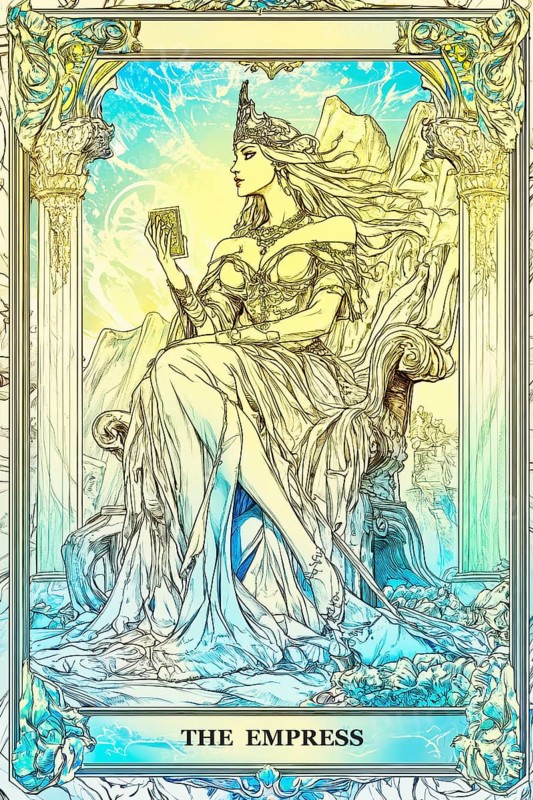 Modern representation of tarot card The Empress symbolizing fertility, motherhood, beauty, femininity, pregnancy, harmony, AI generated