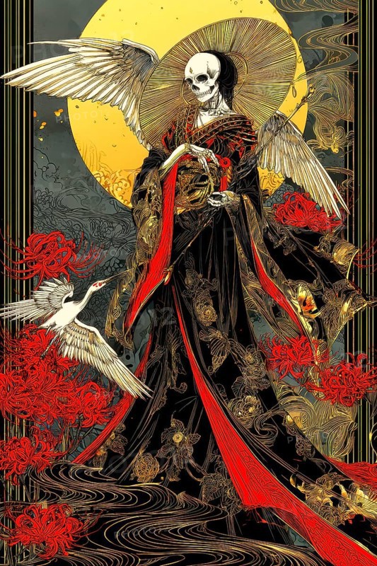 Modern representation of tarot card The Death symbolizing spiritual transformation, new beginnings, endings, change, transition, AI generated