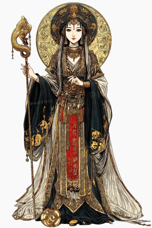 Modern representation of tarot card The High Priestess symbolizing desirability, mystery, sensuality, spirituality, intuition, creativity, fertility, AI generated