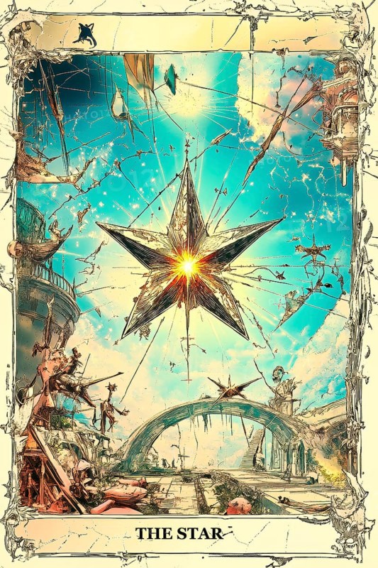 Modern representation of tarot card The Star symbolizing hope, inspiration, calm, renewal, serenity, spirituality, AI generated