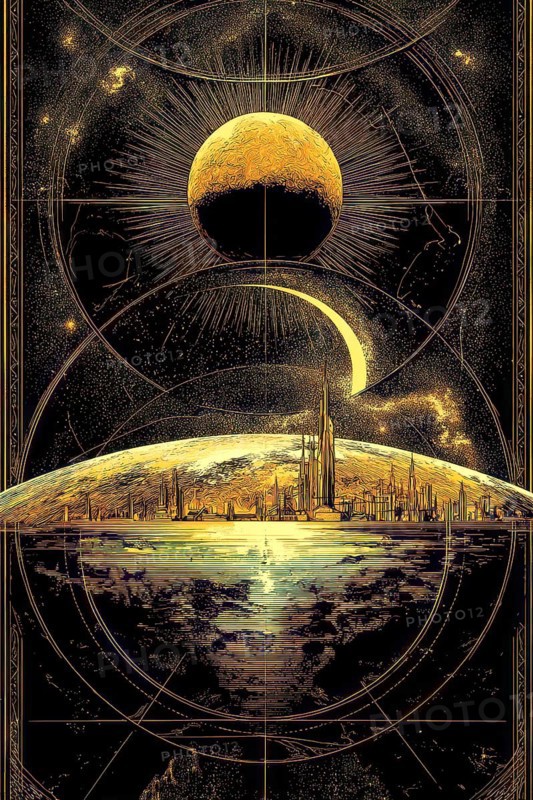 Modern representation of tarot card The World symbolizing completion, fulfilment, achievement, accomplishment, travel, freedom, AI generated