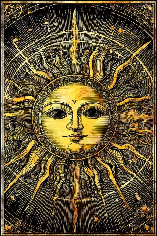 Modern representation of tarot card The Sun symbolizing success, freedom, Joy, optimism, confidence, enthusiasm, happiness, Radiant energy, AI generated