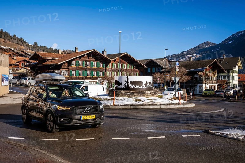 Traffic roundabout, Zweisimmen, Switzerland