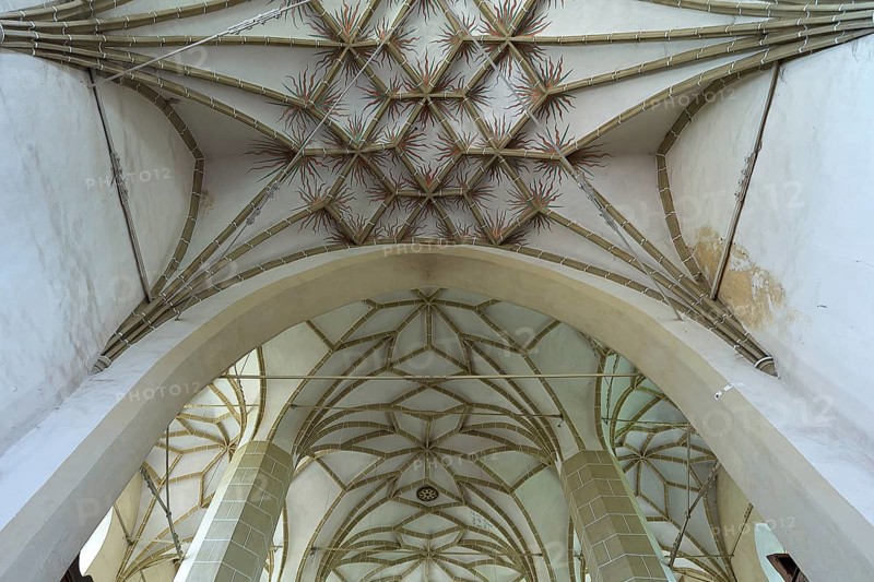 Net vault of the late Gothic three-nave hall church, 15th century, Birthälm fortified church, Biertan, Transylvania, Romania