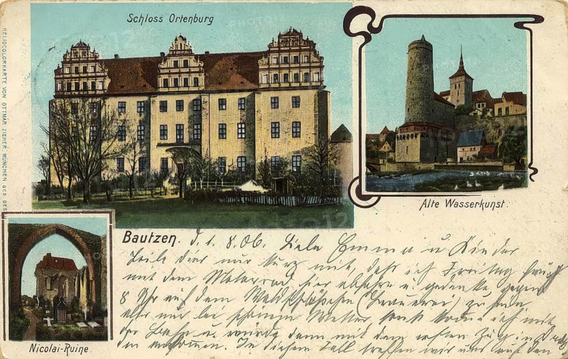 Historical postcard around 1900, Bautzen and Ortenburg Castle, Saxony, Germany, digital reproduction of a historical postcard, public domain, from that time, exact date unknown