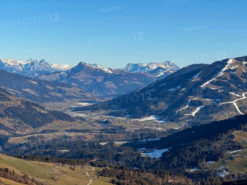 View of Westendorf and Brixental, mountain landscape, Kitzbühel Alps, Tyrol, Austria
