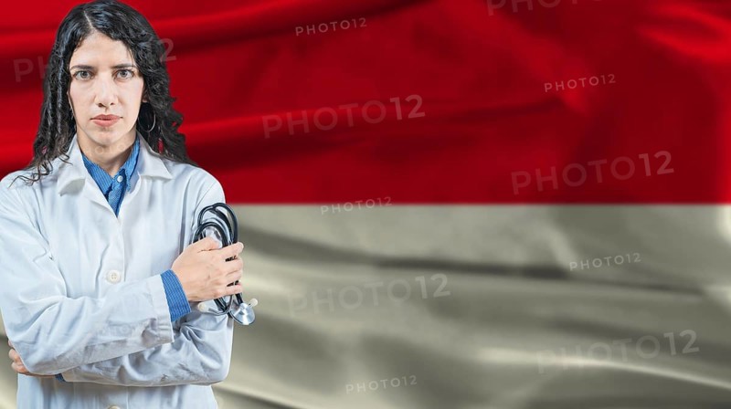 Indonesian national health system, Medical professional on Indonesia flag background
