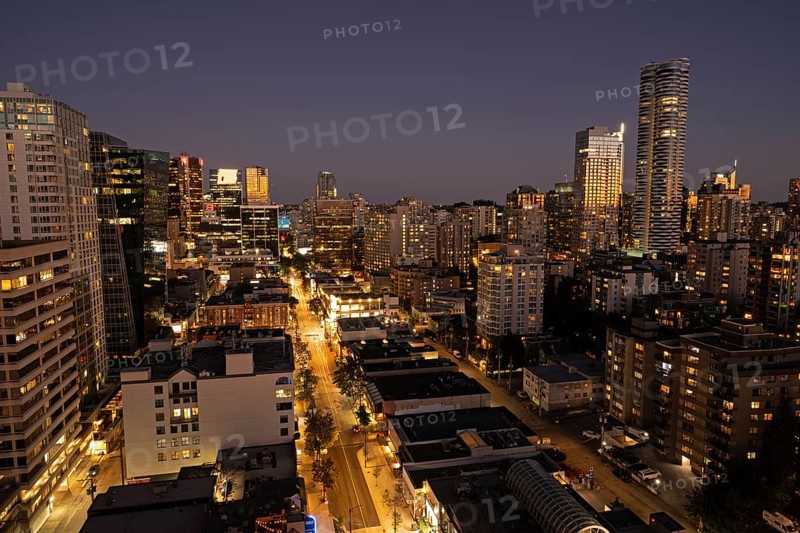 Vancouver downtown with Robson Street, night view