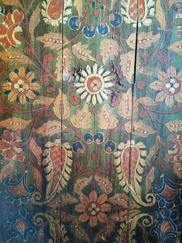 A colorful floral pattern on wood, artistically designed, Morocco