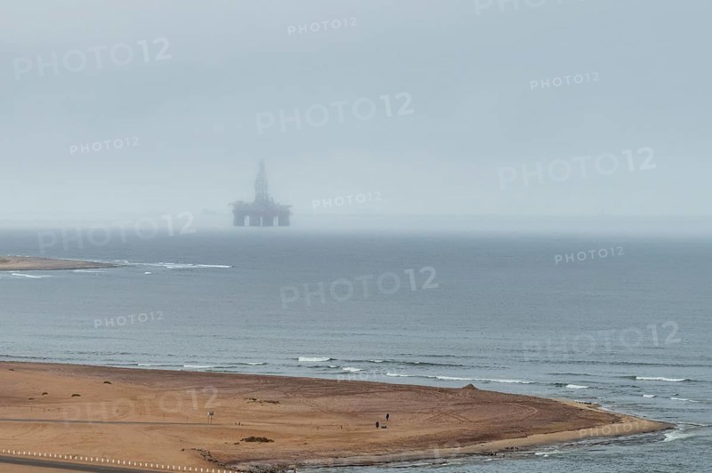 Hazy weather, oil rig near Walvis Bay, Namibia