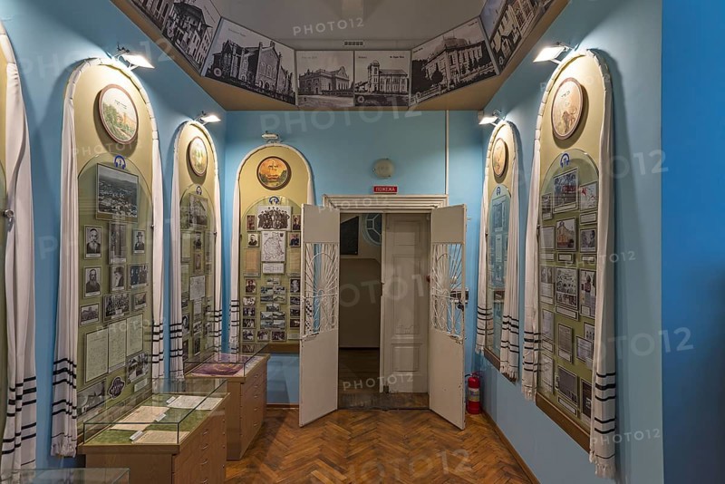 Showcases with historical photos, Jewish Museum, Czernowicz, Ukraine