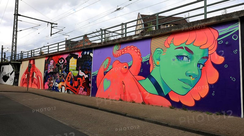 Graffiti applied as part of the MEMUR Urban Art Festival in Oldenburg, Lower Saxony, Germany (permanent artwork in public space)