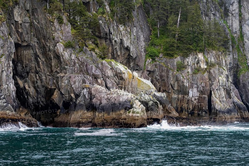 Mystical fog sweeps around rocky coast, Kenai Fjords National Park, Kenai Peninsula, Alaska, USA