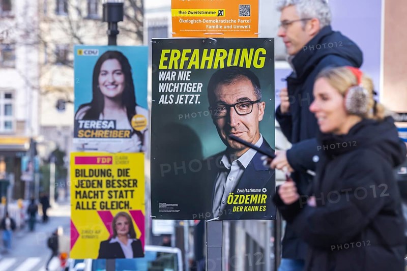 2026 state election in Baden-Württemberg. Election advertising in the city center of Stuttgart. Election poster of the GRÜNE party with leading candidate Cem Özdemir.Stuttgart, Baden-Württemberg, Germany