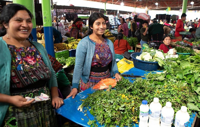 Mayan woman wearing traditional clothes at the market in Sololá, Highlands, Sololá Department, Guatemala