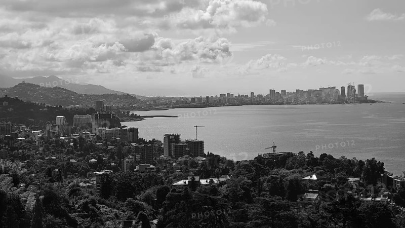 Panoramic view of a coastal city with skyline and sea in the background, Batumi, Georgia