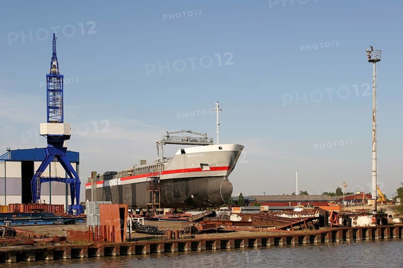 Freight ship MAASBORG at the shipyard, Leer, East Frisia, Germany