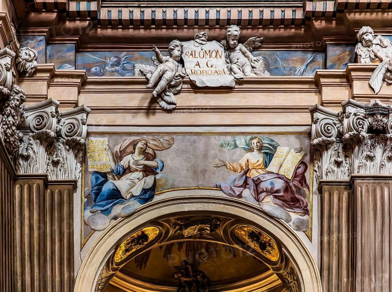 Stucco decoration by Baldassare Fontana, St. Anna church in baroque style, 1381, Krakow, Poland