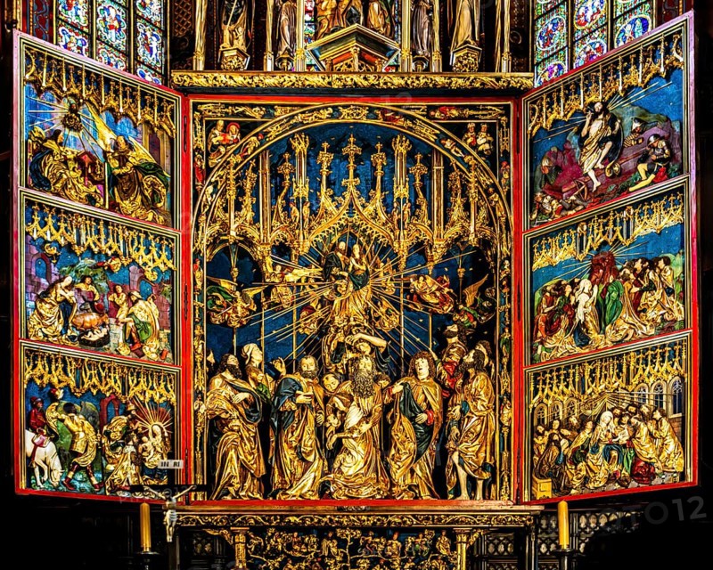 High altar, Veit Stoss, opened altarpiece, St. Mary's Church, 1489, Krakow, Poland