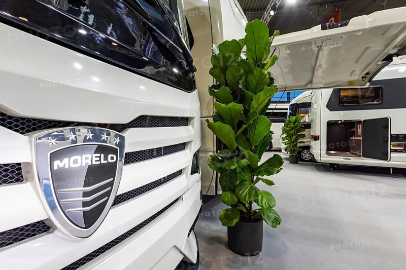 Luxury motorhome from the Morelo brand. Caravan — Motor — Tourism trade fair in Stuttgart. According to the exhibition organizer, CMT is the world's largest public trade fair for tourism and leisure. Stuttgart, Baden-Württemberg, Germany