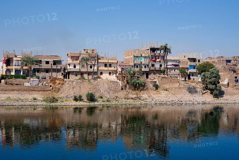 Houses on the banks of the Nile near Luxor, Egypt