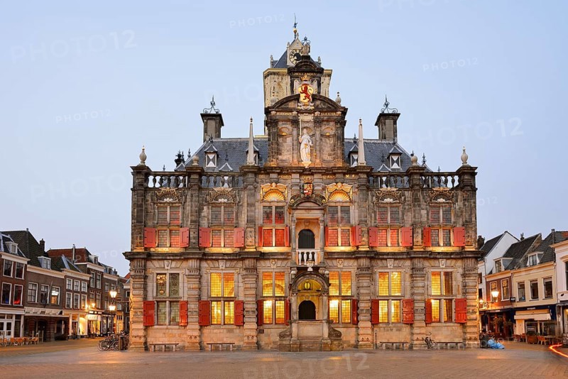 Stadhuis or Town Hall at dawn, Delft, South Holland, Netherlands