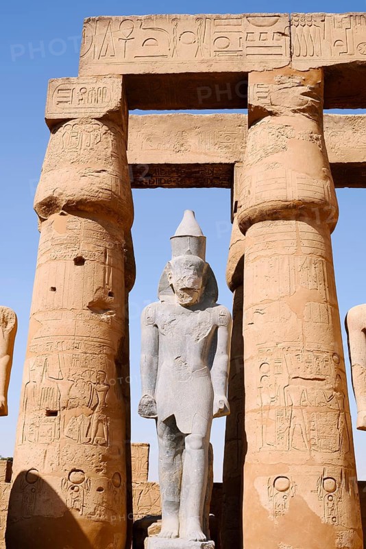 Statue and colonnade, Luxor Temple, Luxor, Egypt