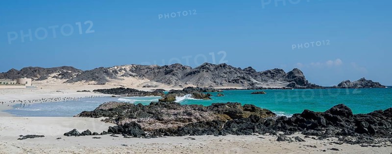 White sandy beach, secluded bay, turquoise blue sea, Omabn
