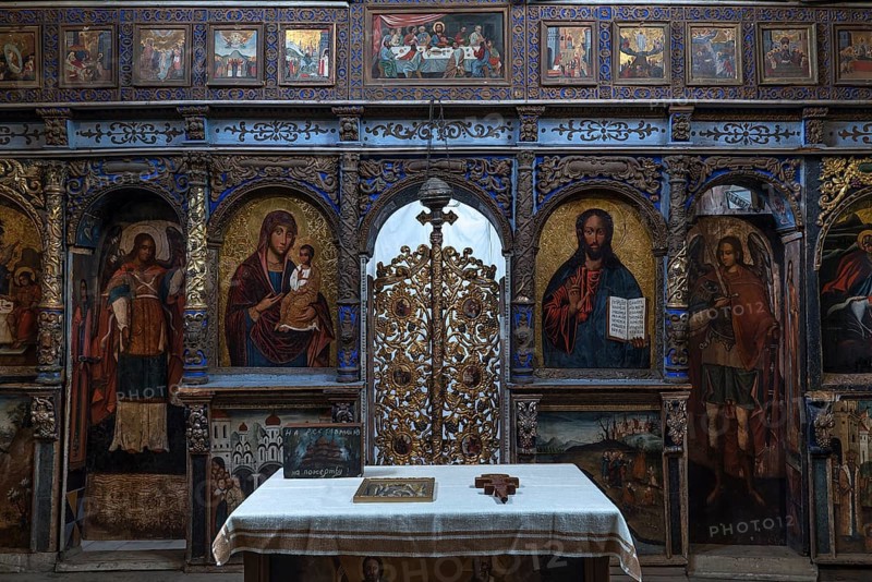 Altar room with golden door, St. George Orthodox Church, around 1500, wooden church, Drochobych, Ukraine